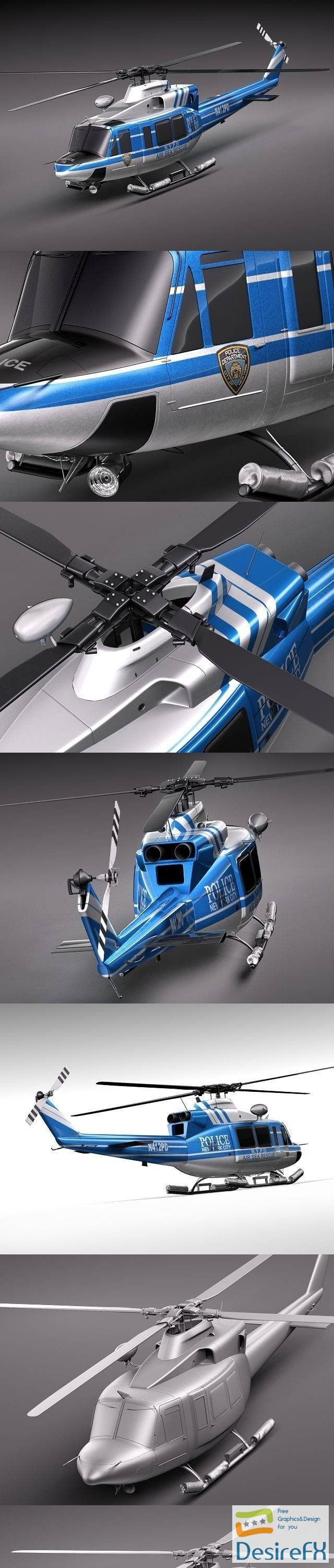 Bell 412 Police Copter 3D Model
