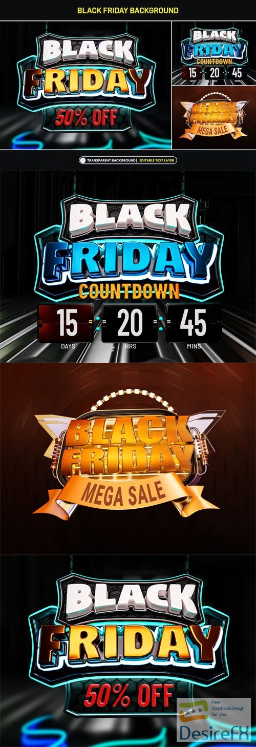 Black Friday Discount Banner Stylized with 3d Text - PSD Templates
