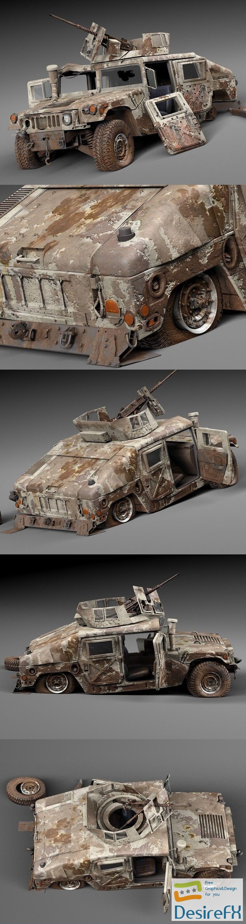 Hummer HMMWV Destroyed 3D Model