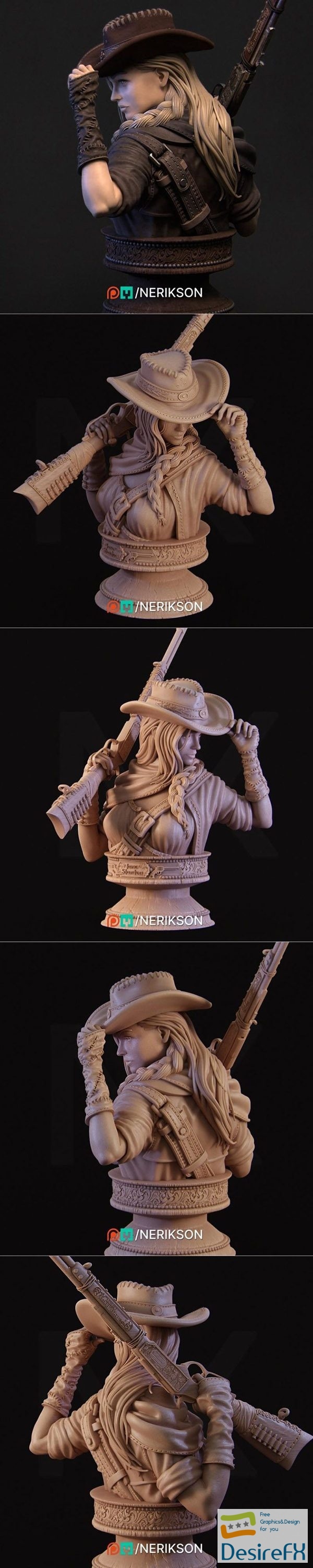 Nerikson – Jane The Gunslinger Bust – 3D Print