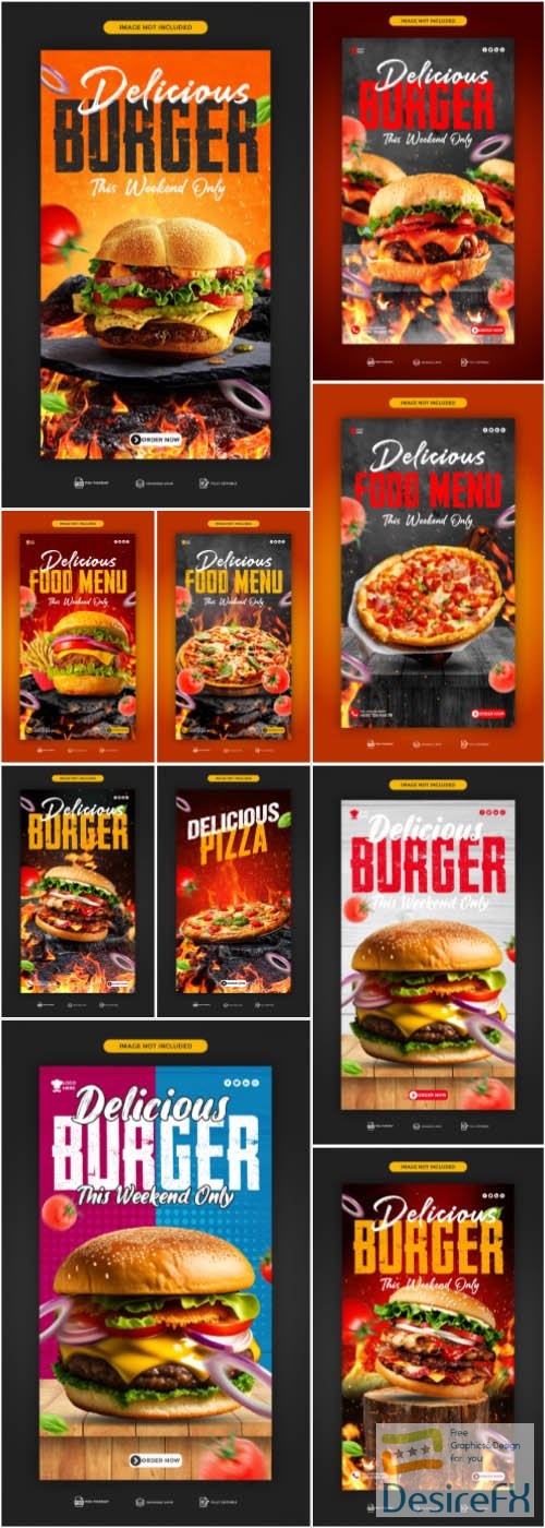 PSD burger, pizza food social media banner template design