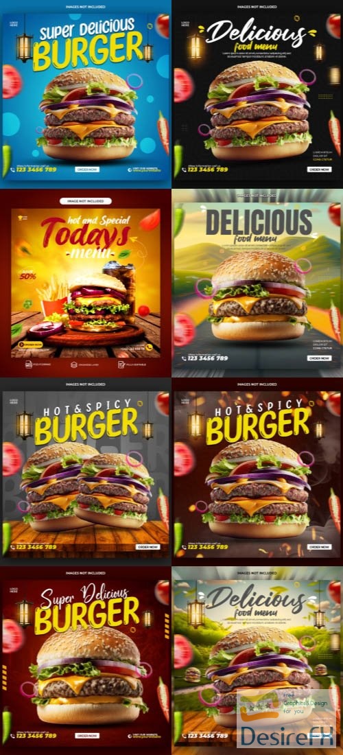 PSD food burger social media instagram post banner template