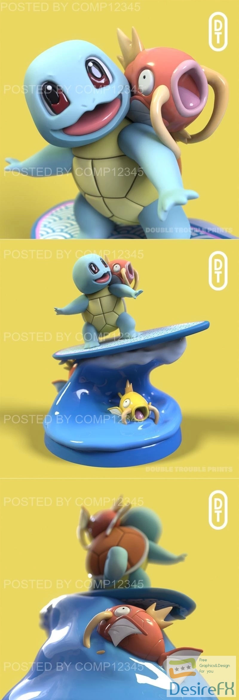 Squirtle Surfing 3D Print