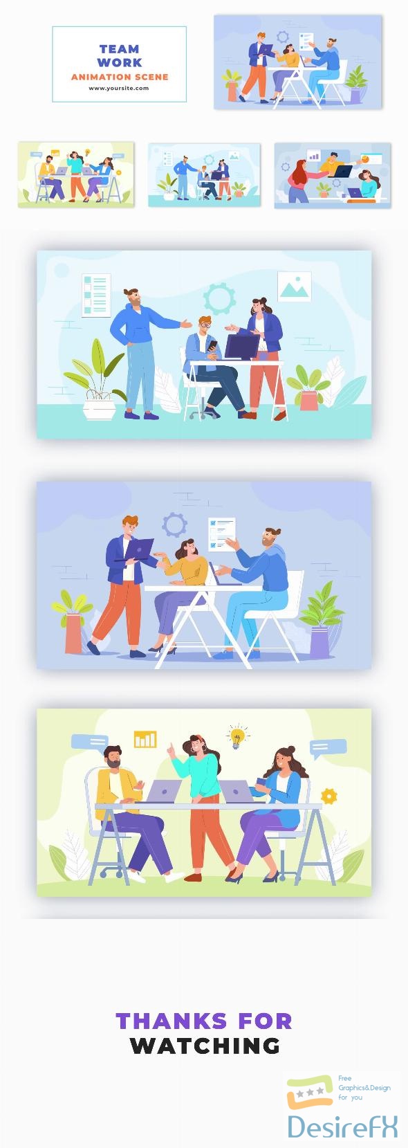 VideoHive Flat Design Animation Scene of Teamwork in the Office 47865292