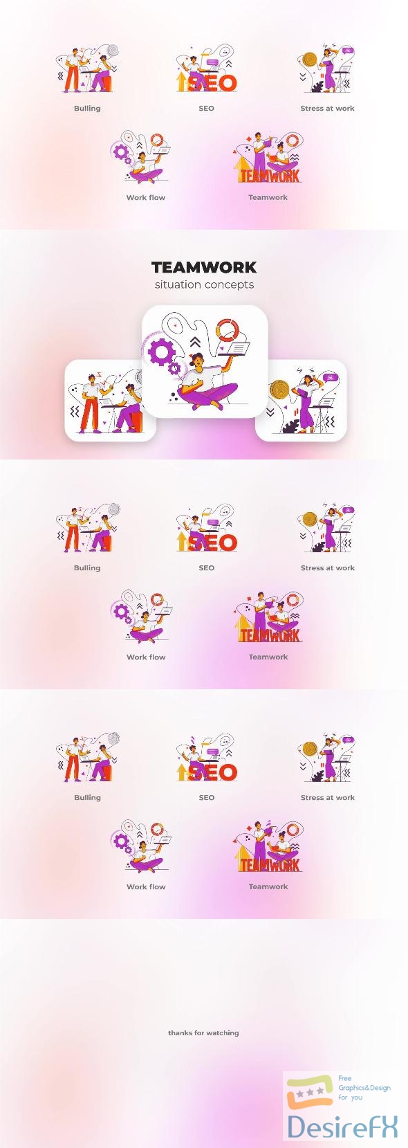 VideoHive Teamwork – Flat Concepts Orange Purple Cloud Accent 48016859