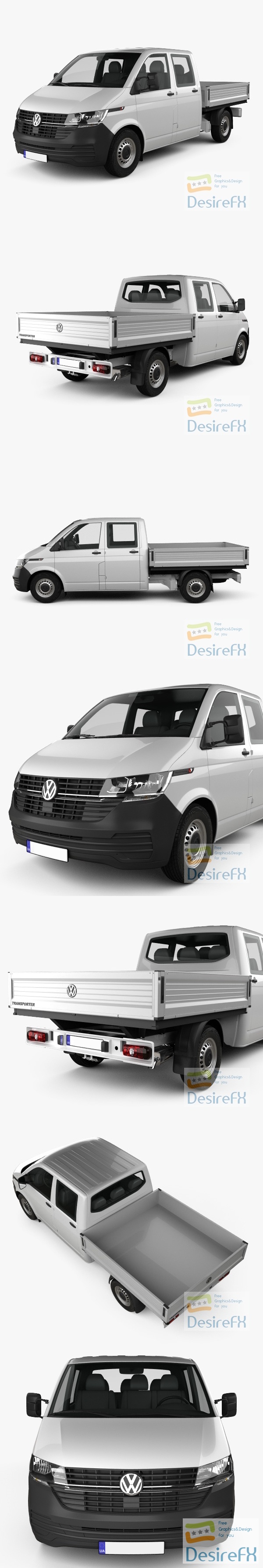 Volkswagen Transporter Double Cab Pickup 2019 3D Model