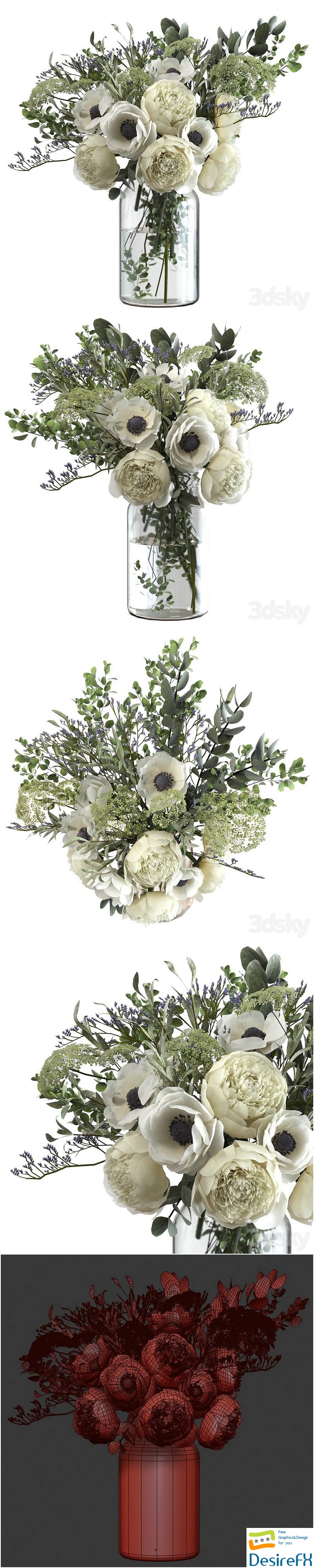 Bouquet with flowers and eucalyptus 3D Model