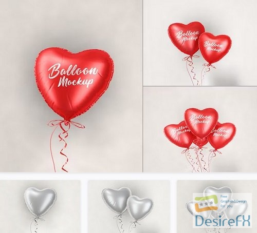 Floating Heart Foil Balloon Mockup Set - TRF859M