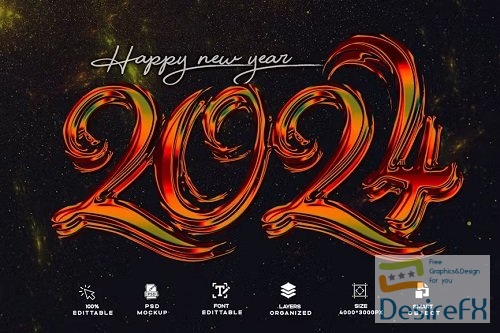 Gliter Happy New Year 2024 Text Effect Photoshop - GY87PKE