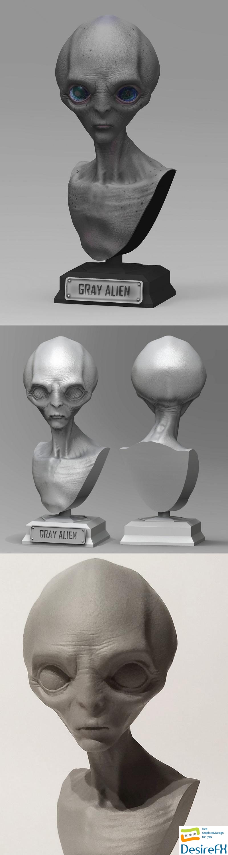 Gray Alien Bust - 3D Print