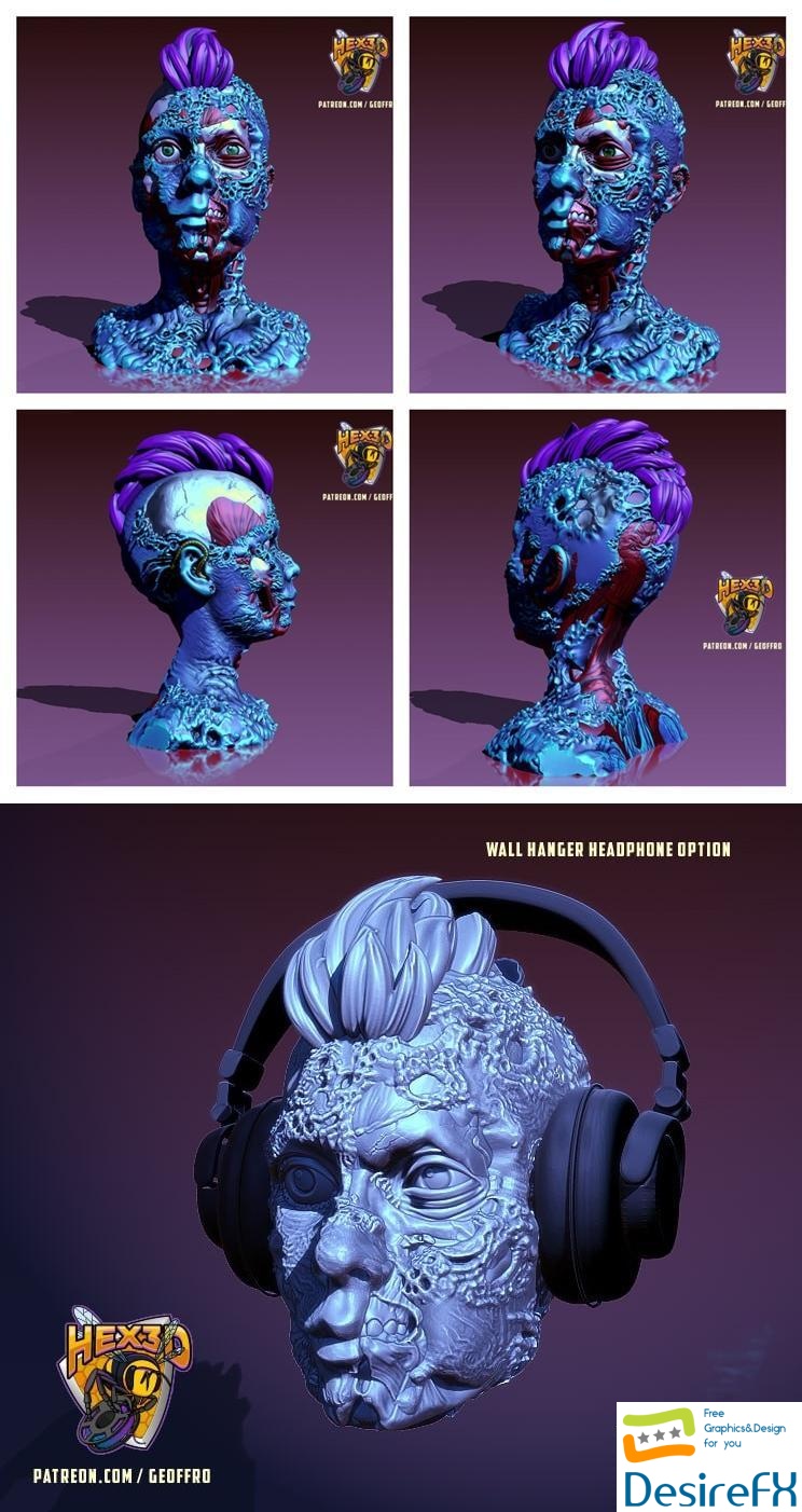 Hex3D - Zombie Female Punk 3D Print