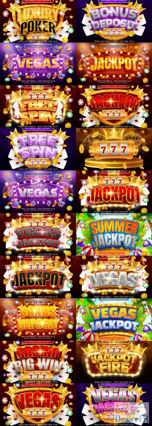 Jack pot, Vegas, Royal Casino, Bonus, Poker, Free spin, 3d text effect editable set