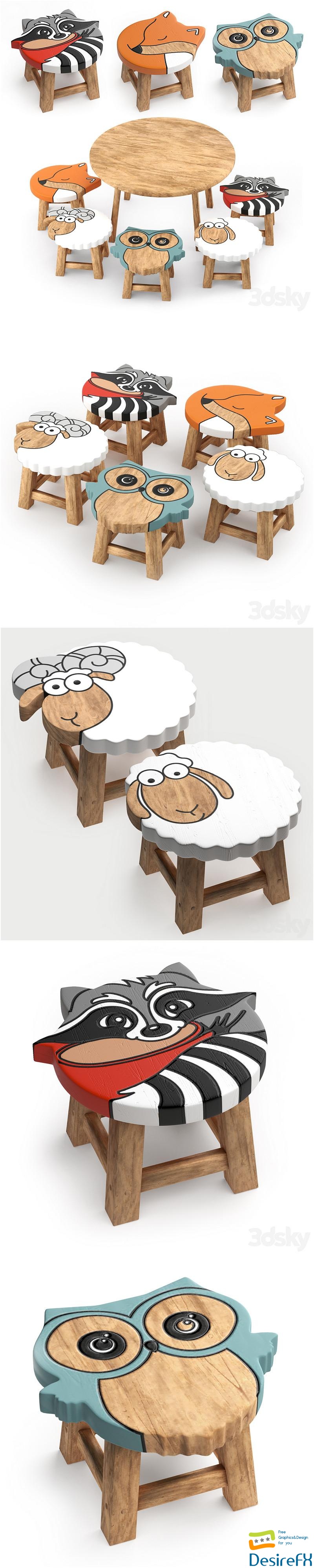 Kids furniture01-animal chairs 3D Model