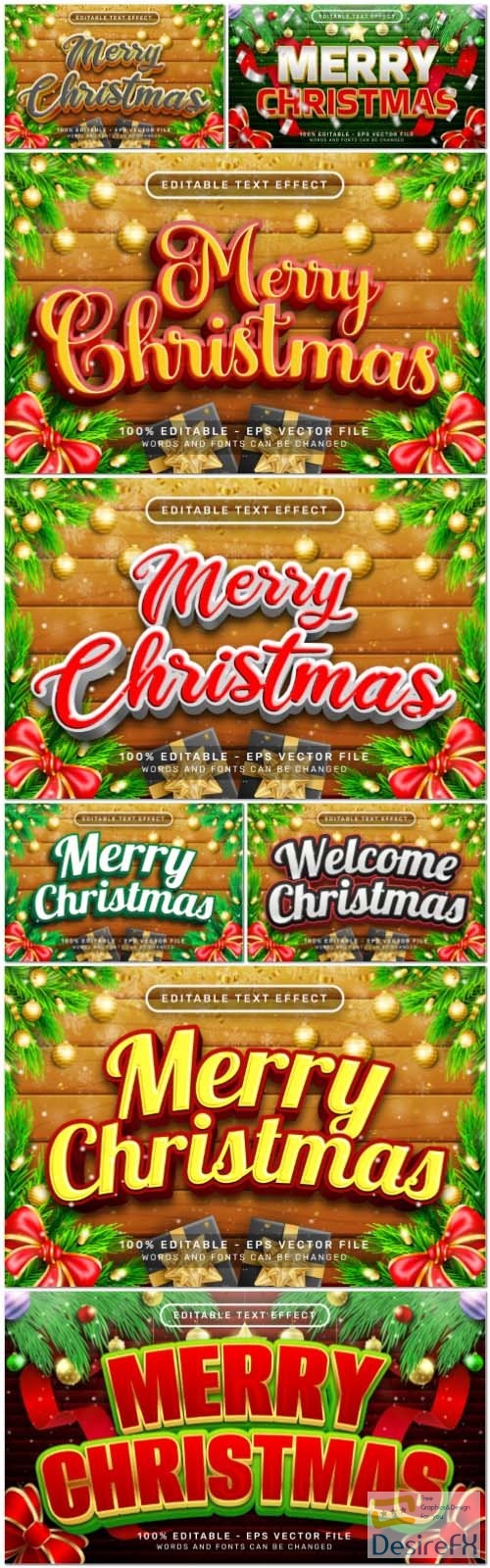 Merry christmas 3d text effect in vector