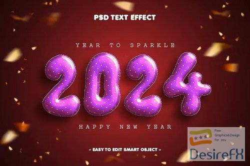 New Year 2024 Balloon Text effect Layer Style Psd - AWDJHAC