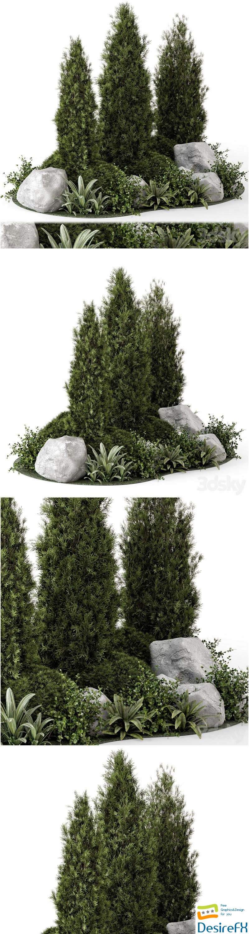 Outdoor Garden Set Bush and Tree - Garden Set 846 3D Model