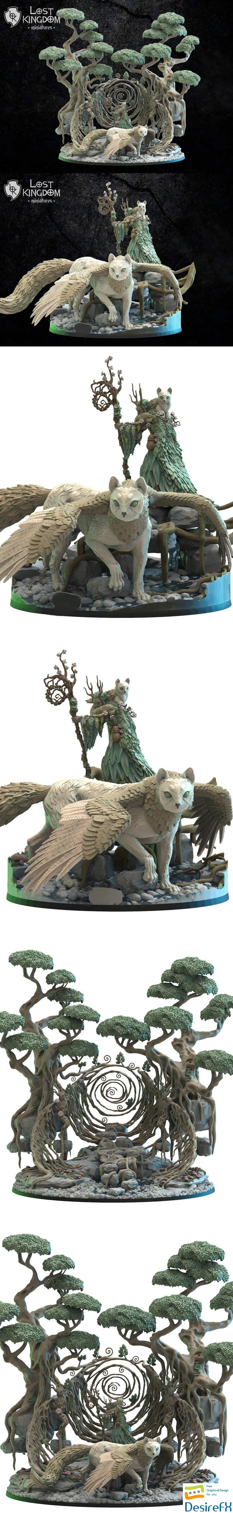 Saori the Ancient Druid With Nekokuro On Kodama Portal - 3D Print
