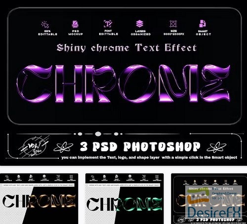 Shiny Chrome Text Effect 3 PSD - UZV28E7
