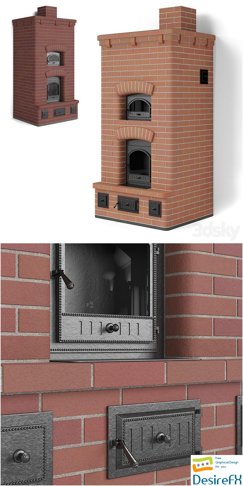 Stove brick stove with a bread chamber 3D Model