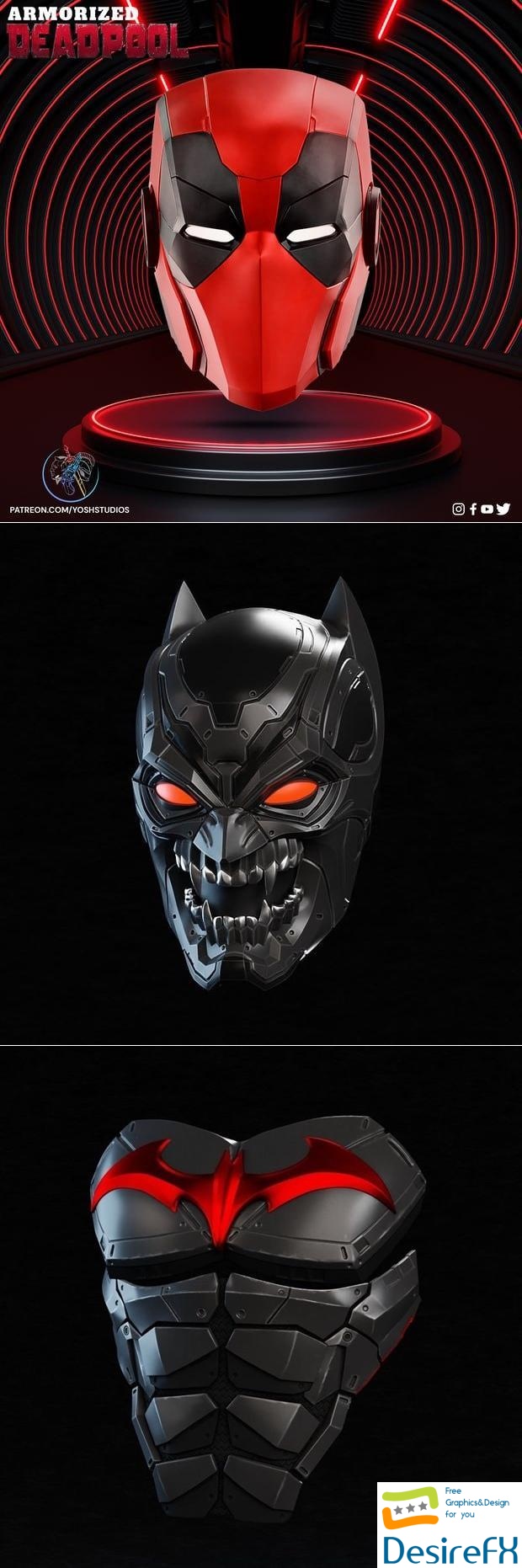 Armorized Deadpool Helmet and Terminator Batman and Terminator bat chest 3D Print