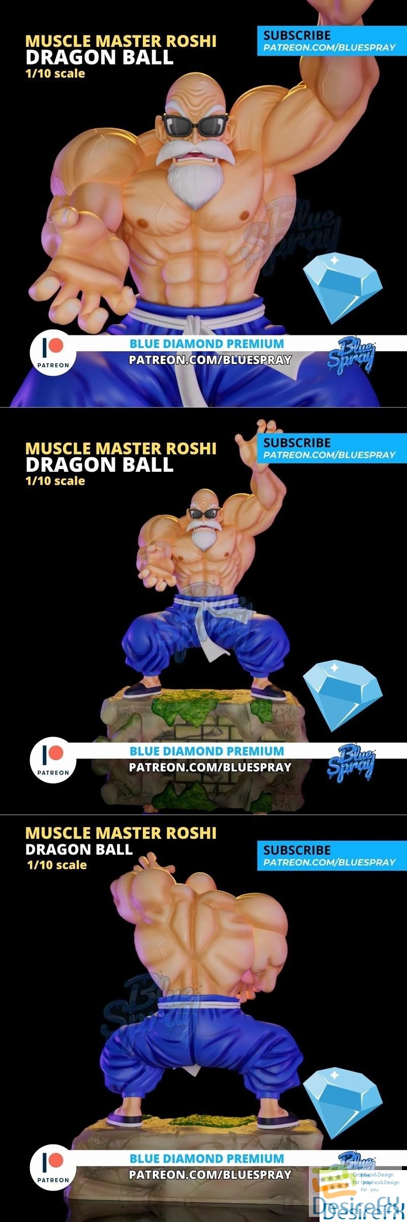 Blue Spray - Muscle Master Roshi Sculpture 3D Print