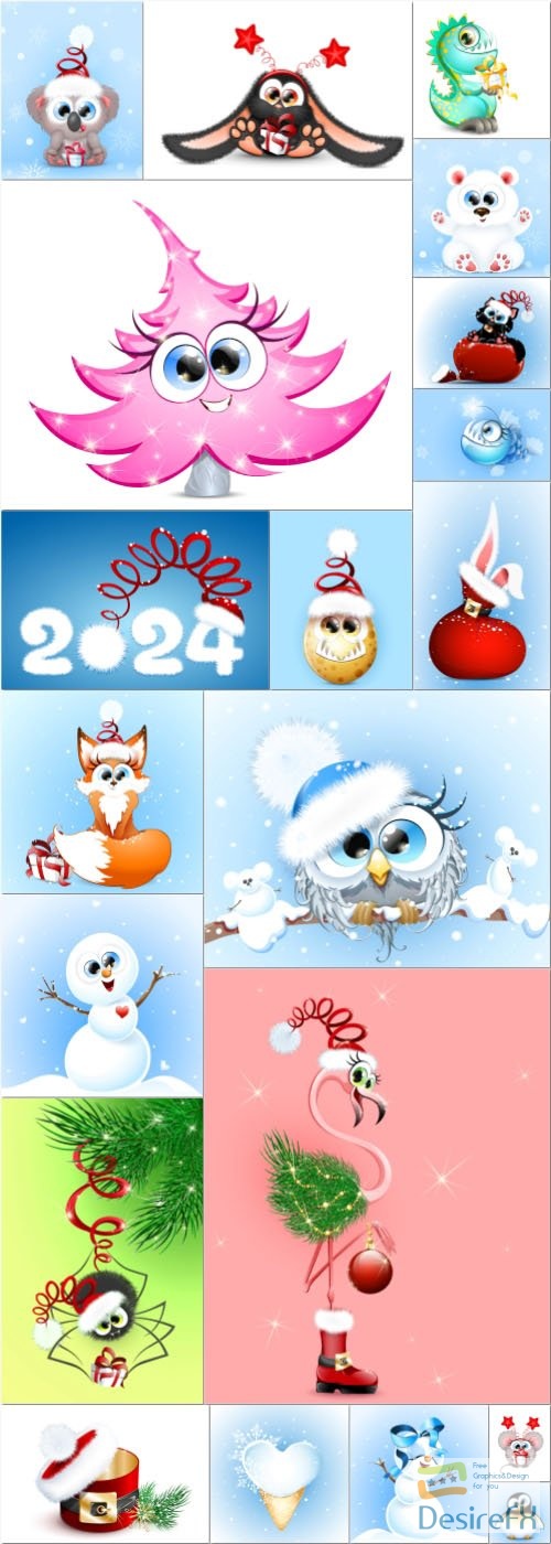 Cute cartoon christmas and new year vector illustration vol 1