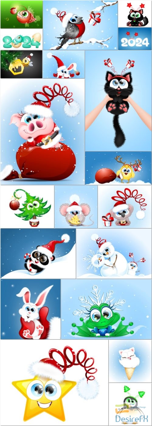 Cute cartoon christmas and new year vector illustration vol 2