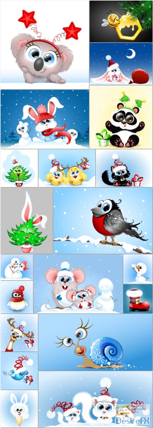 Cute cartoon christmas and new year vector illustration vol 4