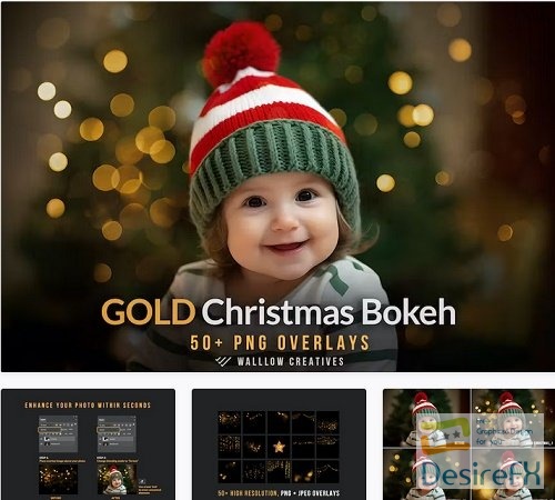 Gold bokeh light Christmas photo overlay PNG - 6EAAB35