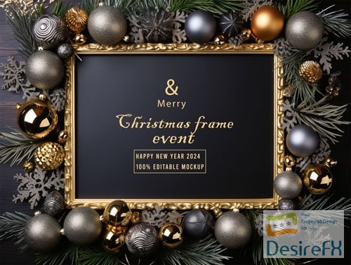 PSD merry christmas greeting in a frame background mockup vol 16