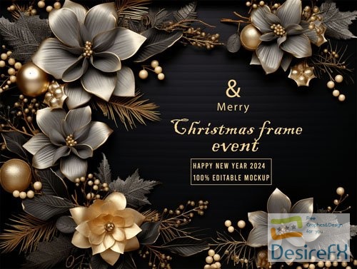 PSD merry christmas greeting in a frame background mockup vol 17