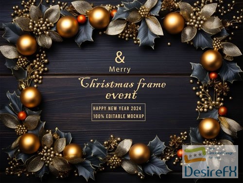 PSD merry christmas greeting in a frame background mockup vol 27