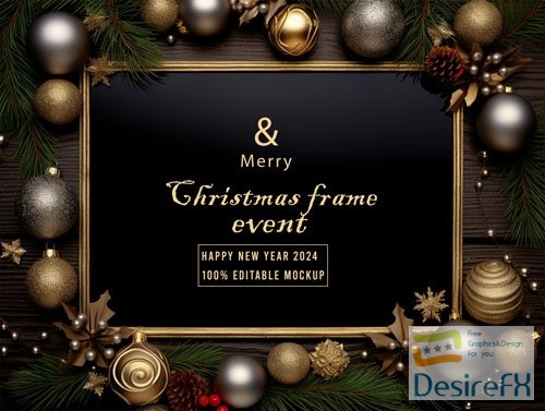 PSD merry christmas greeting in a frame background mockup vol 28