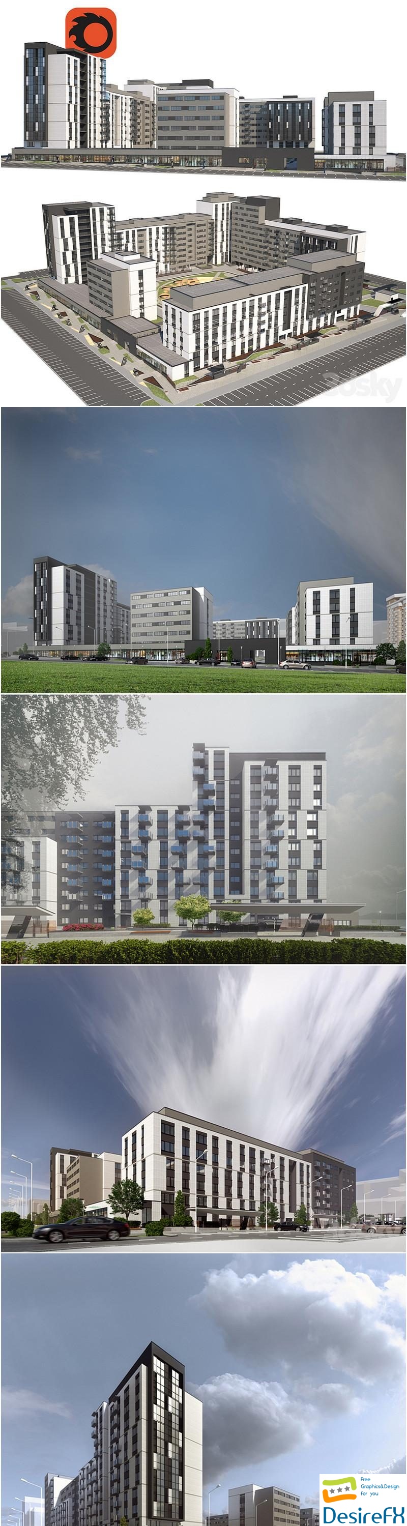 Quarterly building - multi-apartment house 3 3D Model