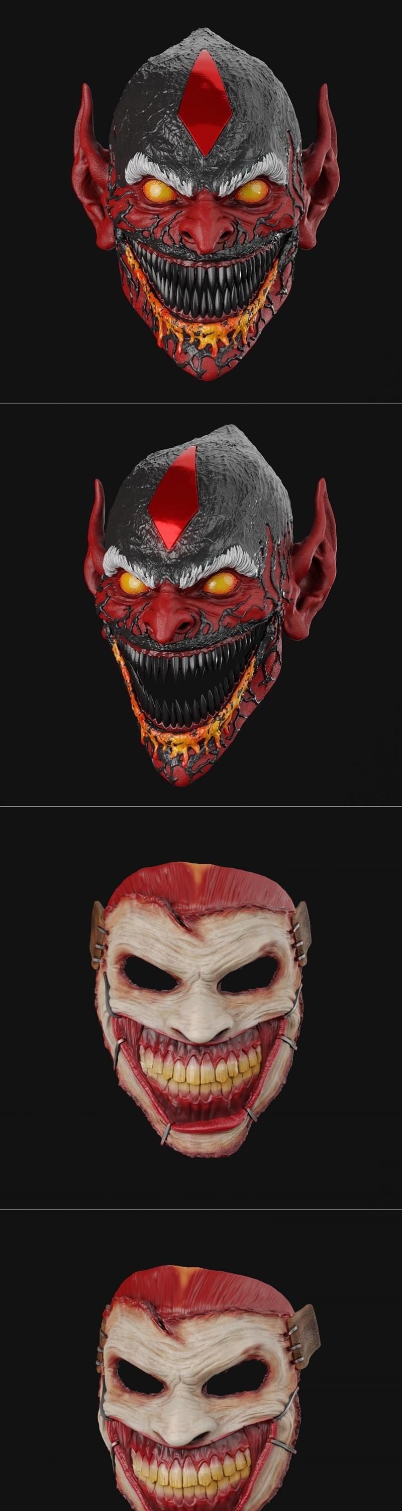 Red Goblin Mask and Joker Mask and Collosal Titan Mask 3D Print