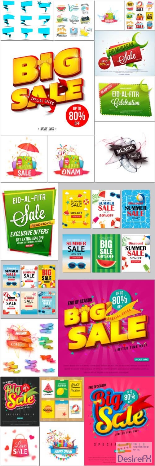 Sale vector illustrations, speech bublles set color