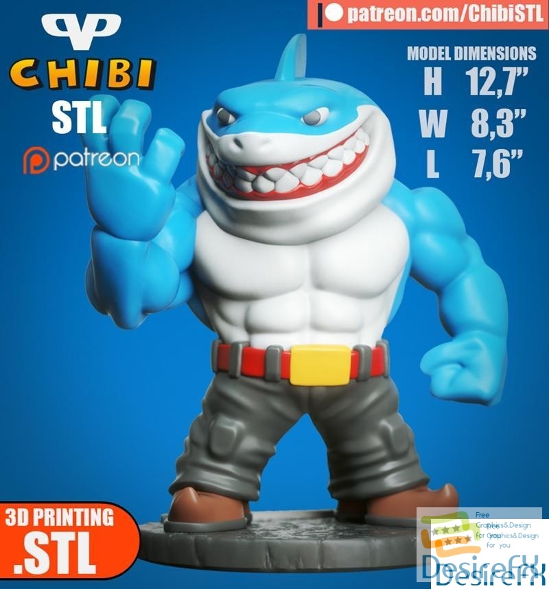 Street Shark Ripster Chibi 3D Print