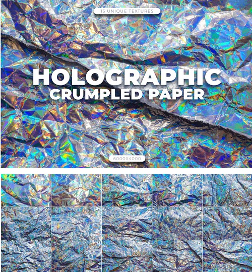 15 Crumpled Holographic Paper Textures - WZTHW38