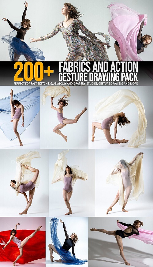 200+ Fabrics & Action Gesture Drawing Pack