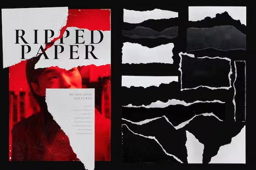 30 Isolated Ripped Paper Elements - J6QXG4T