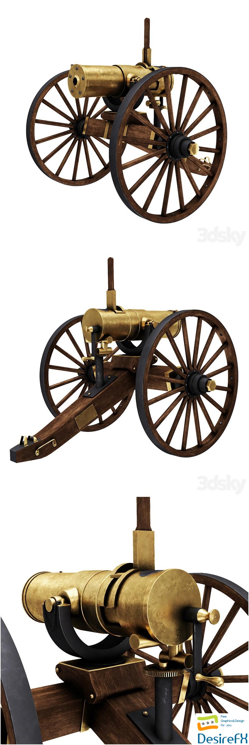 Antique Bronze Gun 3D Model