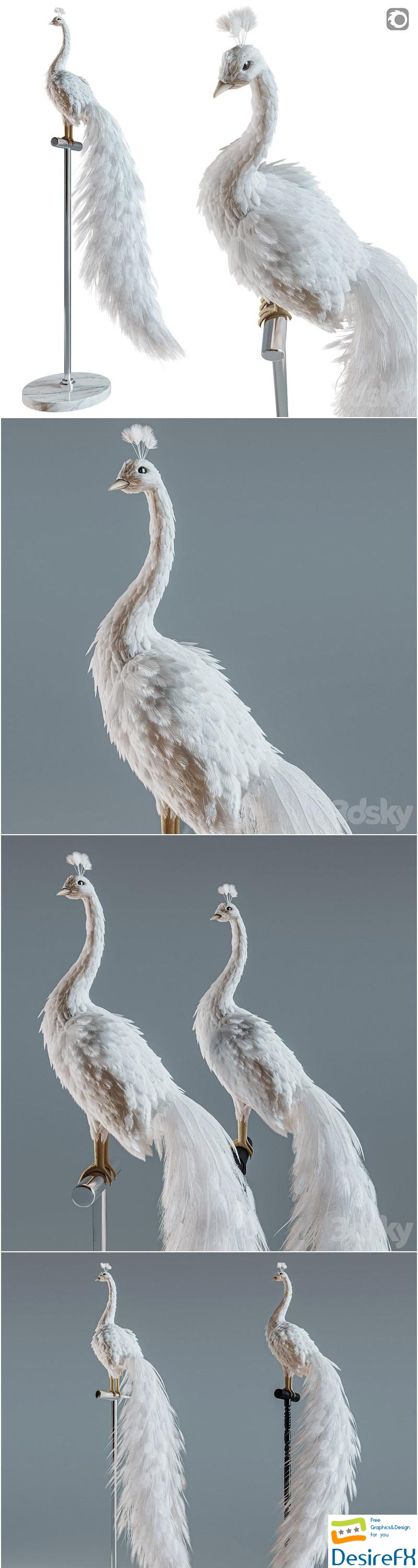 Artificial White Peacock 01 3D Model