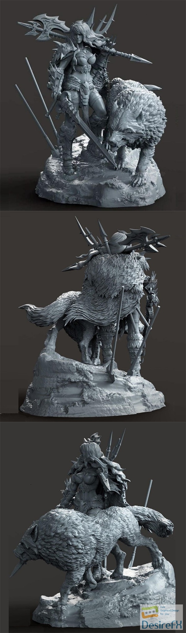 Barbarian Girl and the Wolf – 3D Print