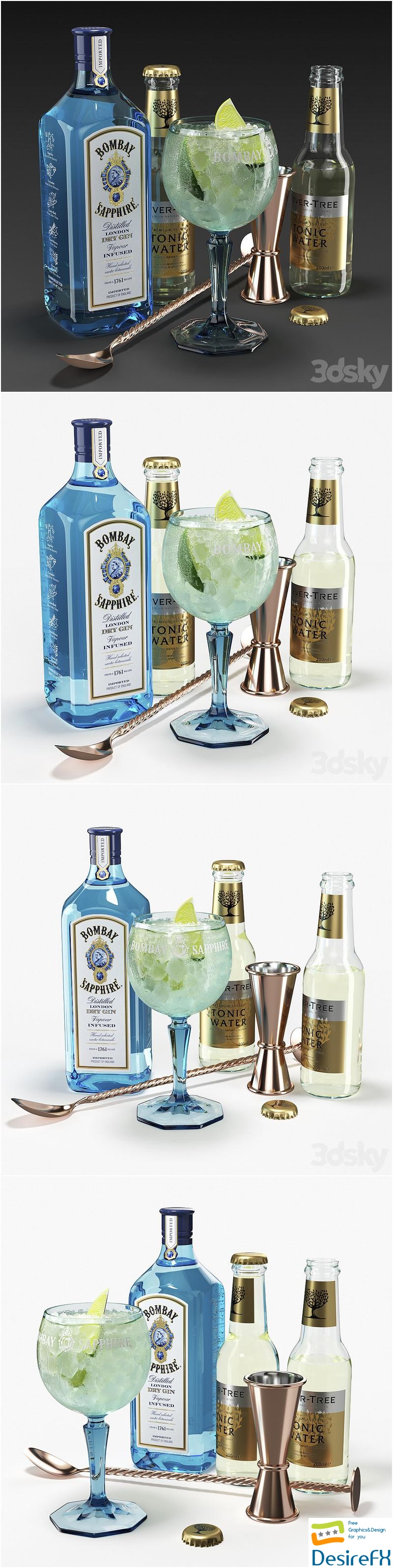 Bombay Sapphire Cocktail Set 3D Model