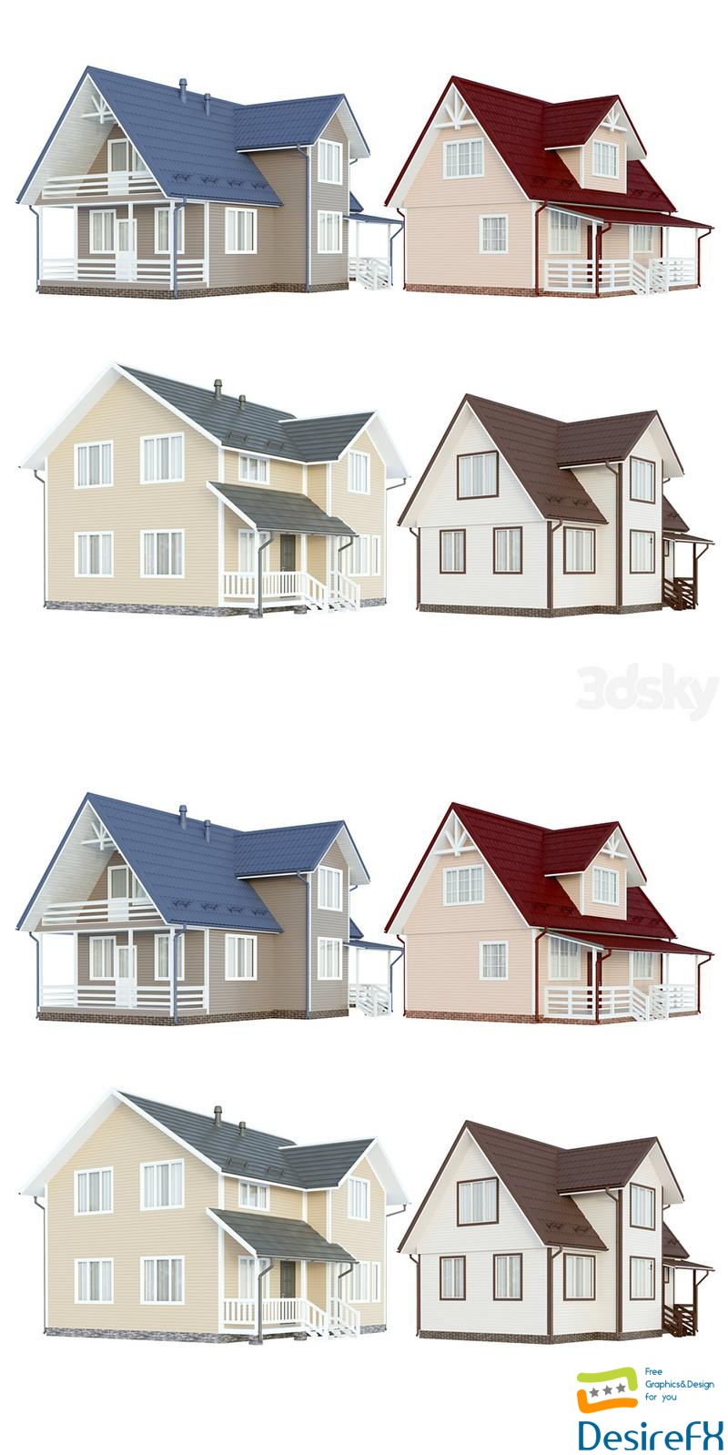 Country houses. 4 3D Model