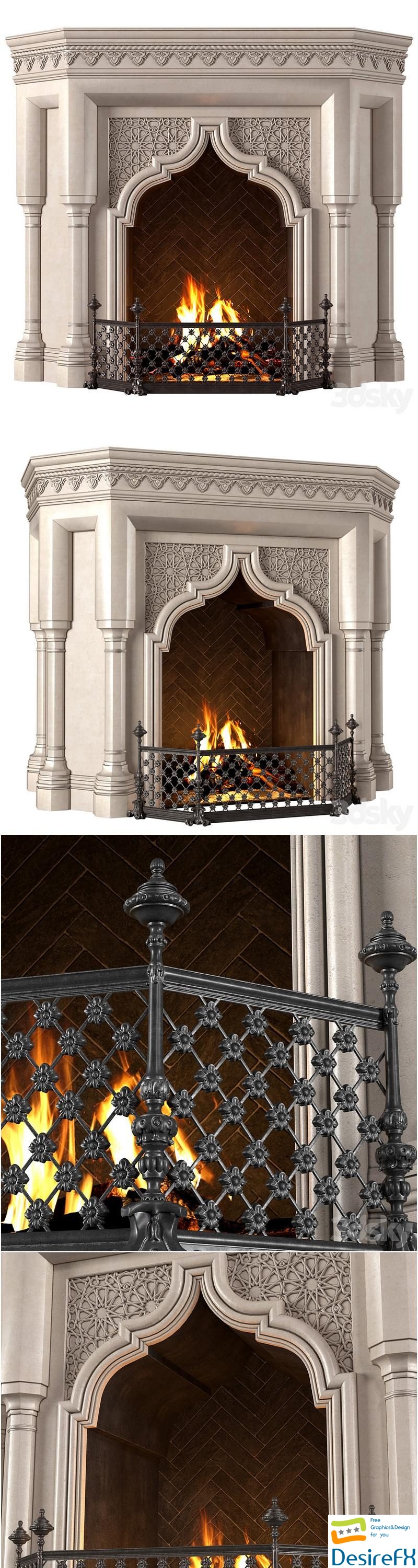 Fireplace in oriental style 3D Model