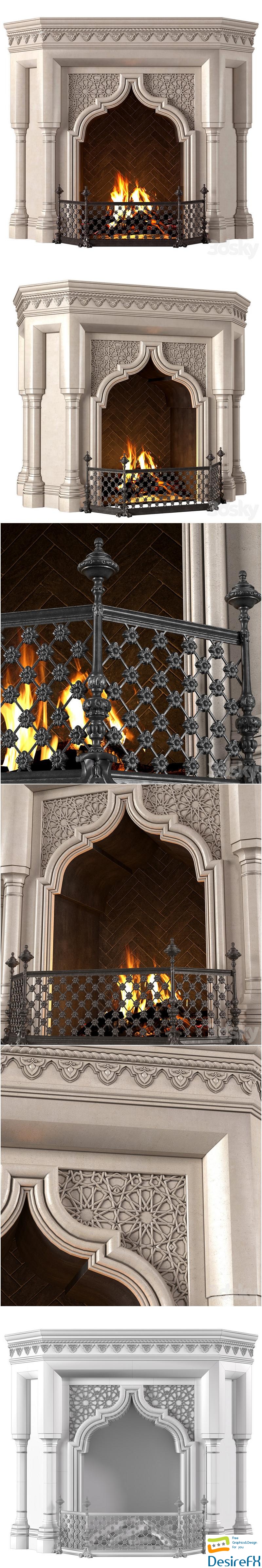 Fireplace in oriental style 3D Model