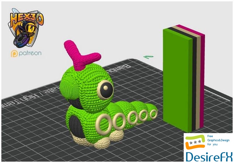 Hex3D - Knitted Caterpie - 3D Print
