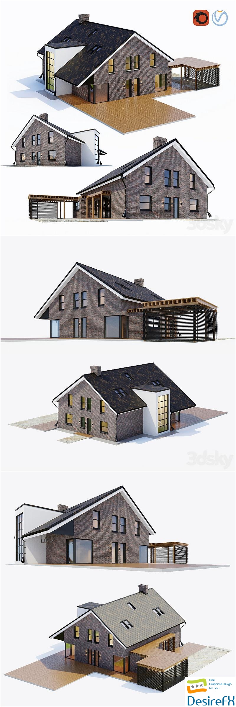 Large cottage with a carport 3D Model
