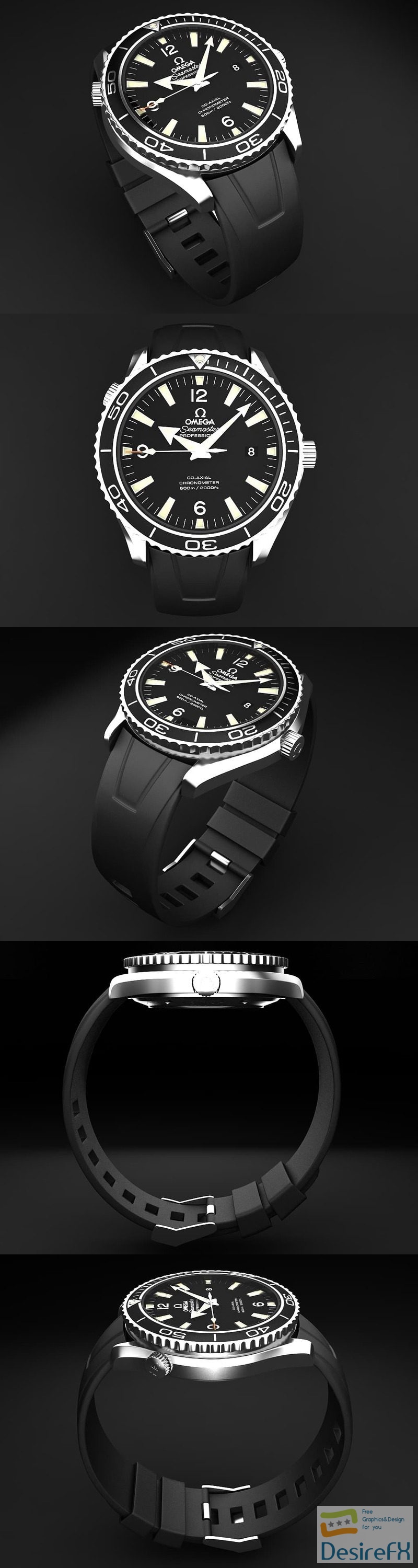 Omega Seamaster Planet Ocean Rubber Band Watch 3D Model